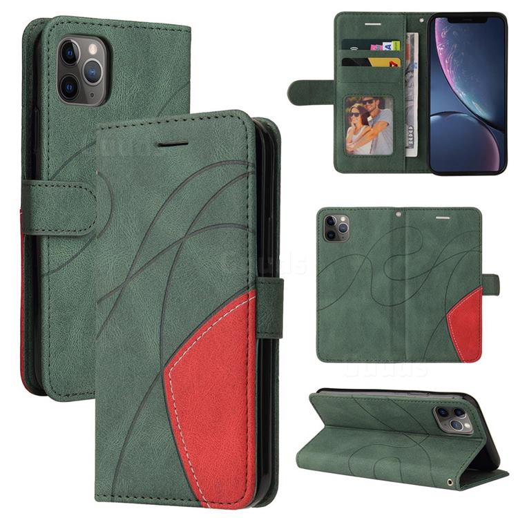 Luxury Two-color Stitching Leather Wallet Case Cover for iPhone 11 Pro Max (6.5 inch) - Green