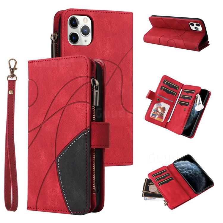 Luxury Two-color Stitching Multi-function Zipper Leather Wallet Case Cover for iPhone 11 Pro Max (6.5 inch) - Red