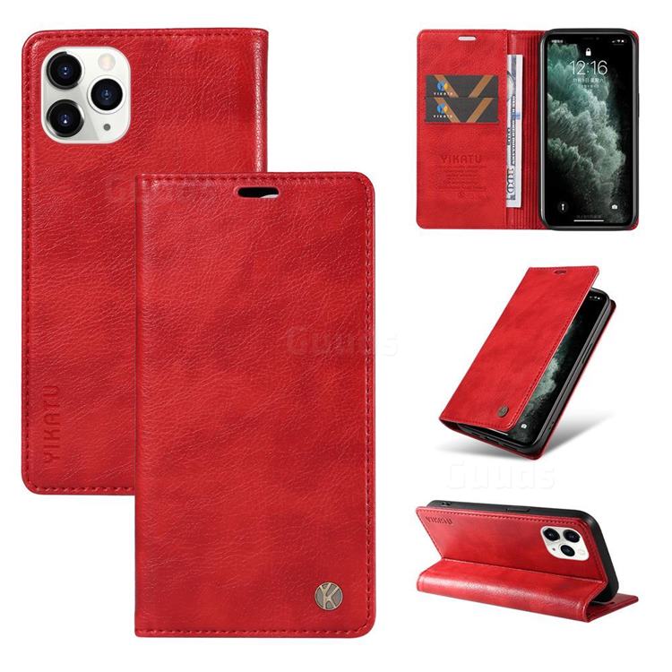 YIKATU Litchi Card Magnetic Automatic Suction Leather Flip Cover for iPhone 11 Pro Max (6.5 inch) - Bright Red