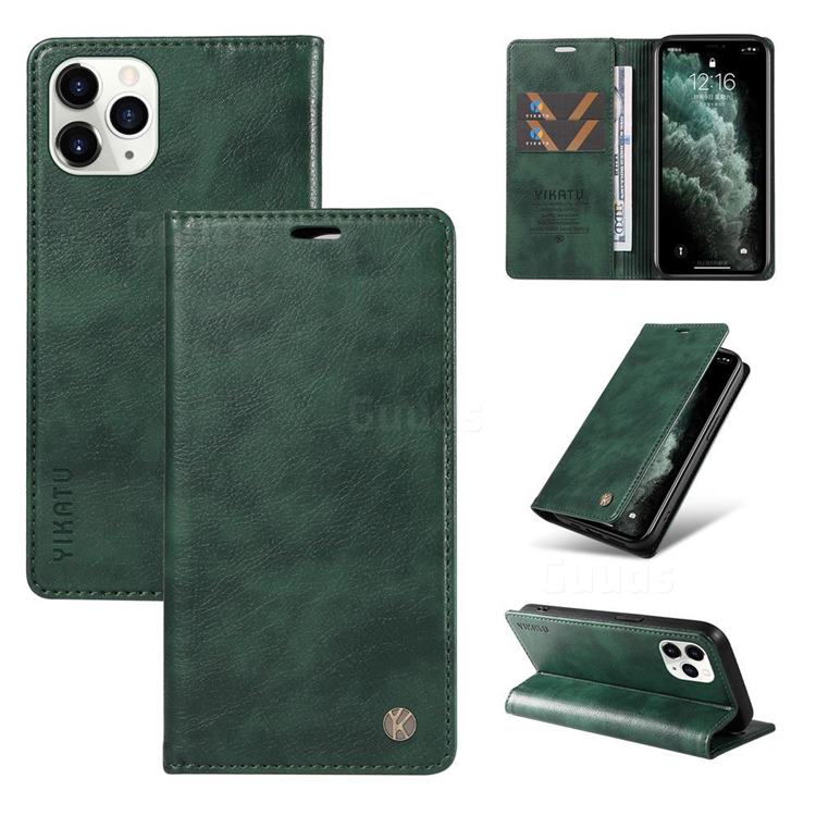 YIKATU Litchi Card Magnetic Automatic Suction Leather Flip Cover for iPhone 11 Pro Max (6.5 inch) - Green