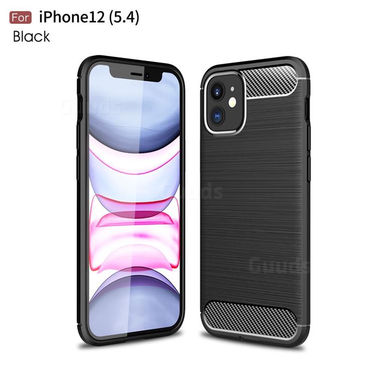 Luxury Carbon Fiber Brushed Wire Drawing Silicone TPU Back Cover for iPhone 12 mini (5.4 inch) - Black