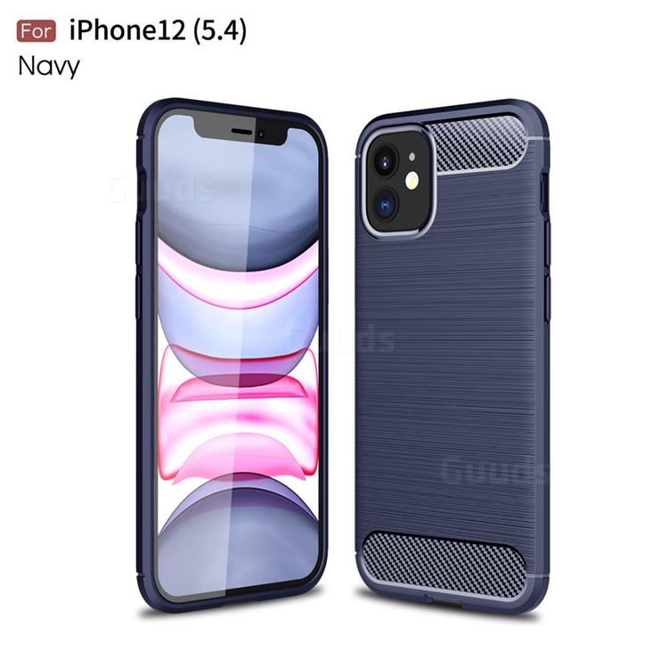 Luxury Carbon Fiber Brushed Wire Drawing Silicone TPU Back Cover for iPhone 12 mini (5.4 inch) - Navy