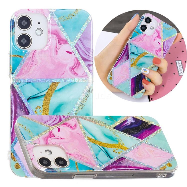 Triangular Marble Painted Galvanized Electroplating Soft Phone Case Cover for iPhone 12 mini (5.4 inch)