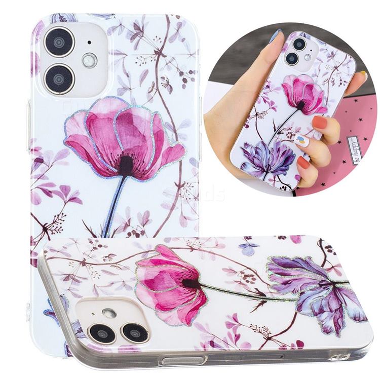 Magnolia Painted Galvanized Electroplating Soft Phone Case Cover for iPhone 12 mini (5.4 inch)