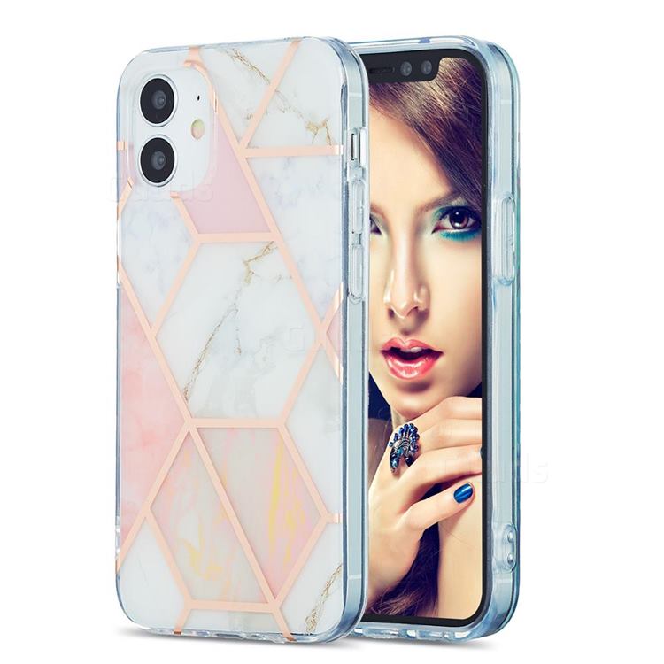 Pink White Marble Pattern Galvanized Electroplating Protective Case Cover for iPhone 12 mini (5.4 inch)