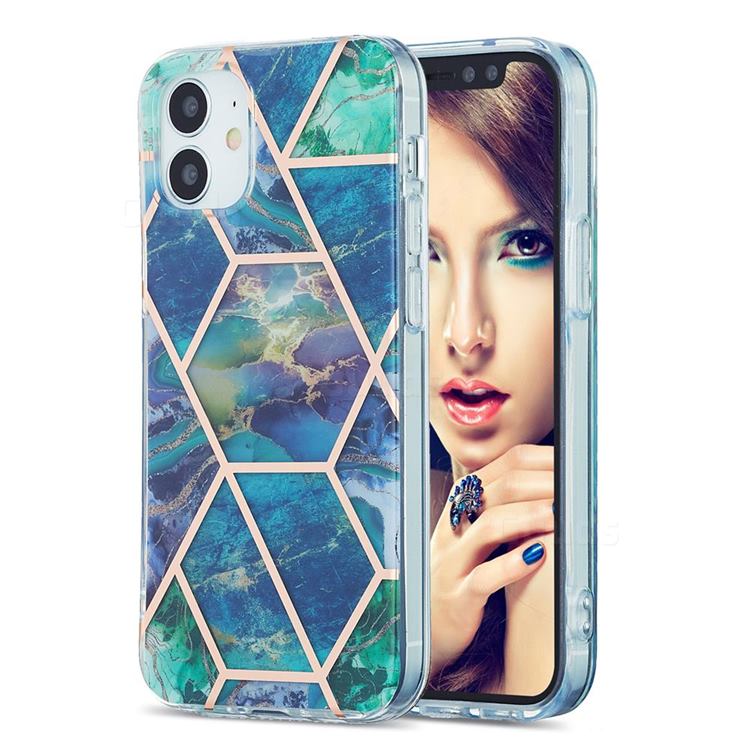 Blue Green Marble Pattern Galvanized Electroplating Protective Case Cover for iPhone 12 mini (5.4 inch)