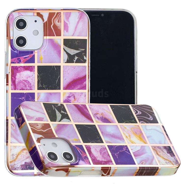 Square Puzzle Painted Marble Electroplating Protective Case for iPhone 12 mini (5.4 inch)