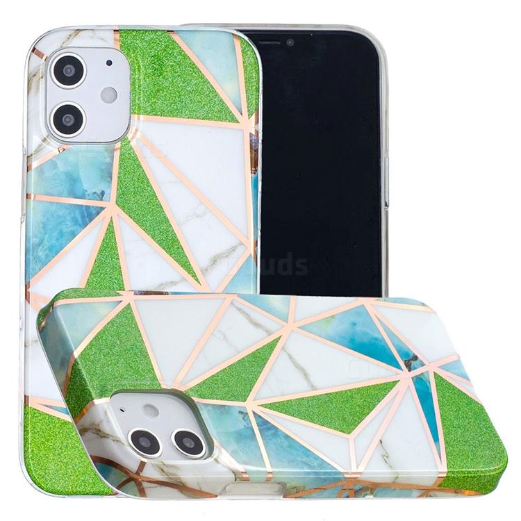 Green Triangle Painted Marble Electroplating Protective Case for iPhone 12 mini (5.4 inch)