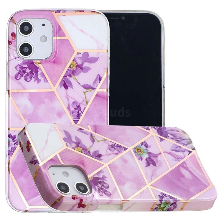 Purple Flower Painted Marble Electroplating Protective Case for iPhone 12 mini (5.4 inch)