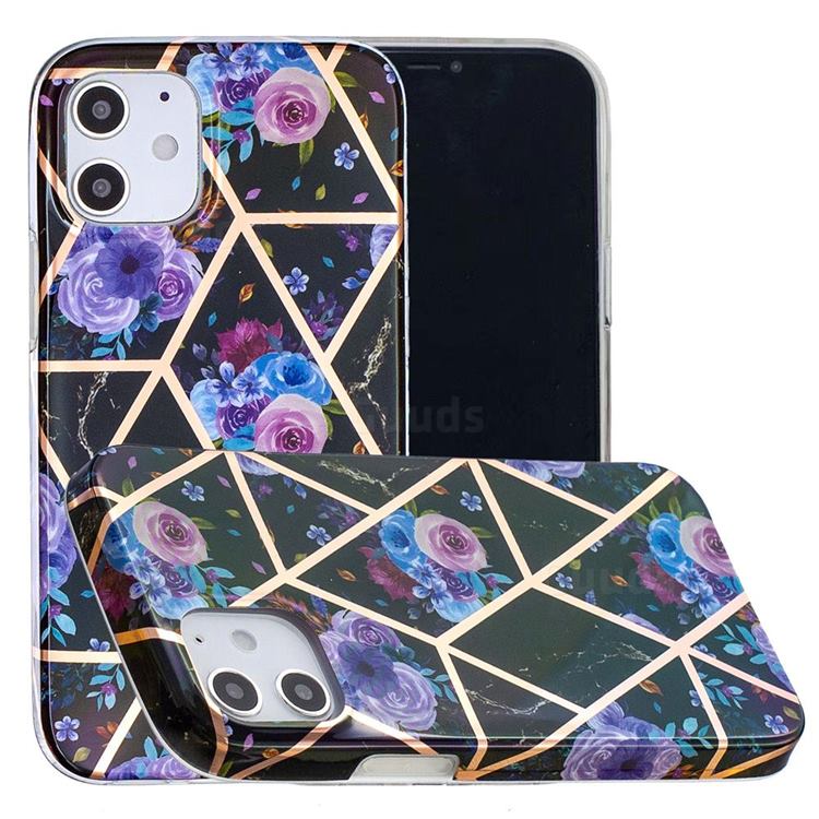 Black Flower Painted Marble Electroplating Protective Case for iPhone 12 mini (5.4 inch)
