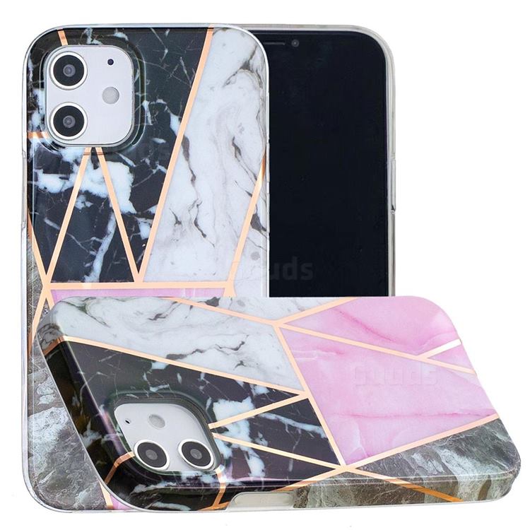 Pink and Black Painted Marble Electroplating Protective Case for iPhone 12 mini (5.4 inch)