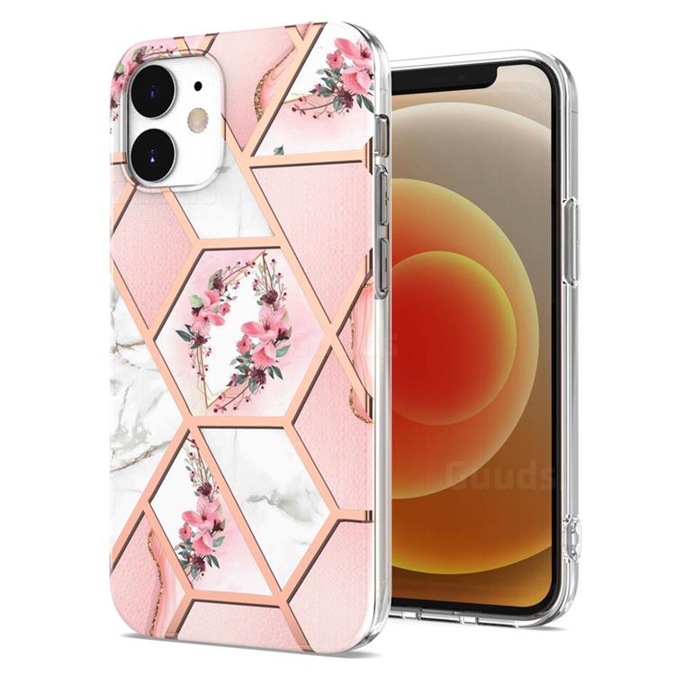 Pink Flower Marble Electroplating Protective Case Cover for iPhone 12 mini (5.4 inch)