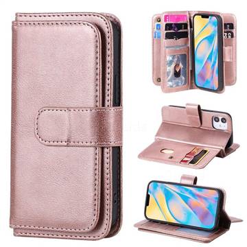 Multi-function Ten Card Slots and Photo Frame PU Leather Wallet Phone Case Cover for iPhone 12 mini (5.4 inch) - Rose Gold