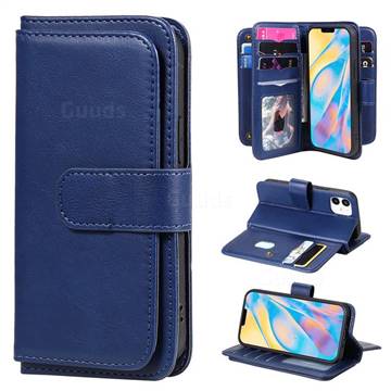 Multi-function Ten Card Slots and Photo Frame PU Leather Wallet Phone Case Cover for iPhone 12 mini (5.4 inch) - Dark Blue