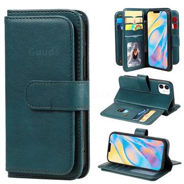 Multi-function Ten Card Slots and Photo Frame PU Leather Wallet Phone Case Cover for iPhone 12 mini (5.4 inch) - Dark Green
