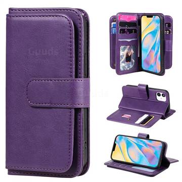 Multi-function Ten Card Slots and Photo Frame PU Leather Wallet Phone Case Cover for iPhone 12 mini (5.4 inch) - Violet