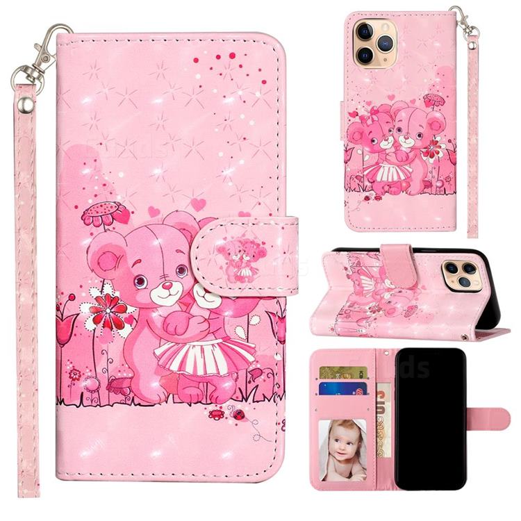 Pink Bear 3D Leather Phone Holster Wallet Case for iPhone 12 mini (5.4 inch)