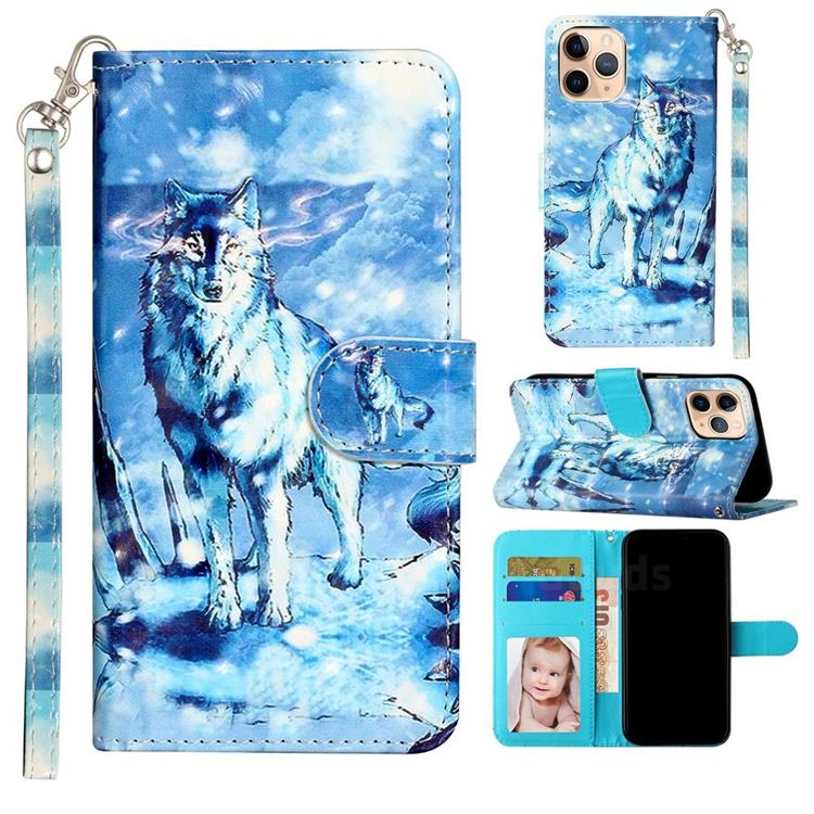 Snow Wolf 3D Leather Phone Holster Wallet Case for iPhone 12 mini (5.4 inch)