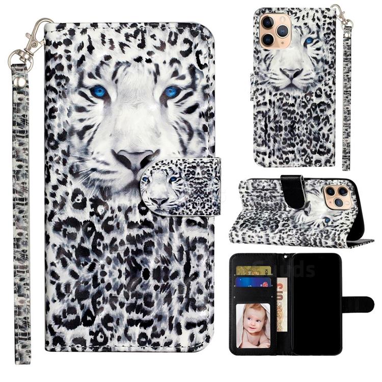 White Leopard 3D Leather Phone Holster Wallet Case for iPhone 12 mini (5.4 inch)