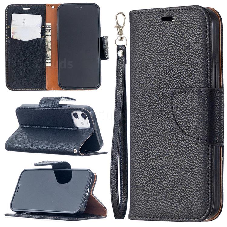 Classic Luxury Litchi Leather Phone Wallet Case for iPhone 12 mini (5.4 inch) - Black