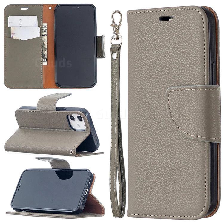 Classic Luxury Litchi Leather Phone Wallet Case for iPhone 12 mini (5.4 inch) - Gray