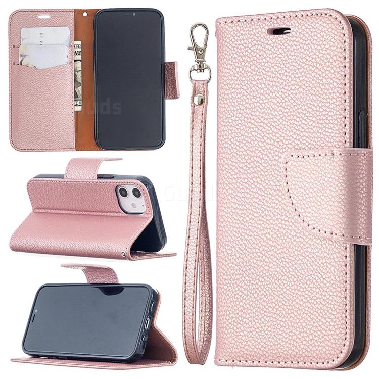 Classic Luxury Litchi Leather Phone Wallet Case for iPhone 12 mini (5.4 inch) - Golden