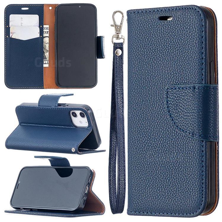 Classic Luxury Litchi Leather Phone Wallet Case for iPhone 12 mini (5.4 inch) - Blue