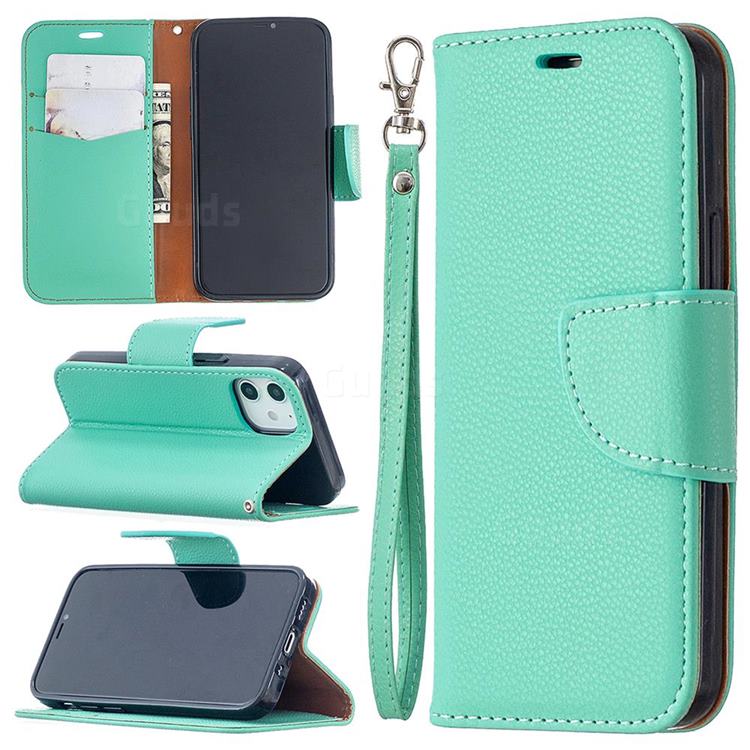 Classic Luxury Litchi Leather Phone Wallet Case for iPhone 12 mini (5.4 inch) - Green