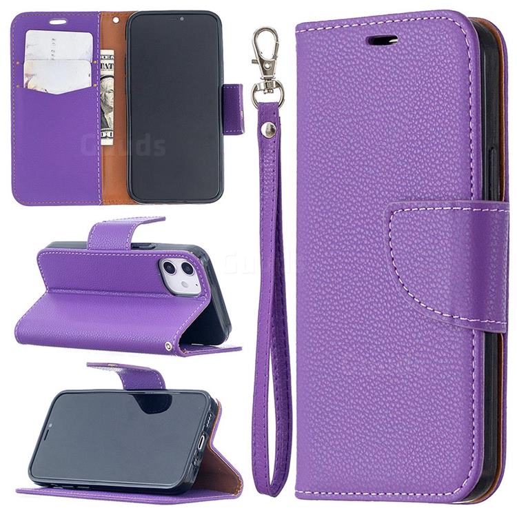 Classic Luxury Litchi Leather Phone Wallet Case for iPhone 12 mini (5.4 inch) - Purple