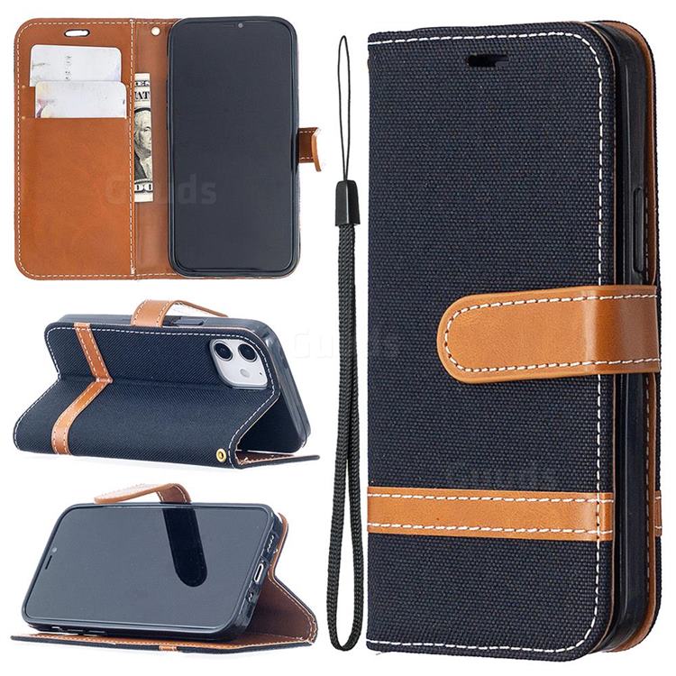 Jeans Cowboy Denim Leather Wallet Case for iPhone 12 mini (5.4 inch) - Black
