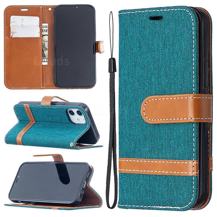 Jeans Cowboy Denim Leather Wallet Case for iPhone 12 mini (5.4 inch) - Green