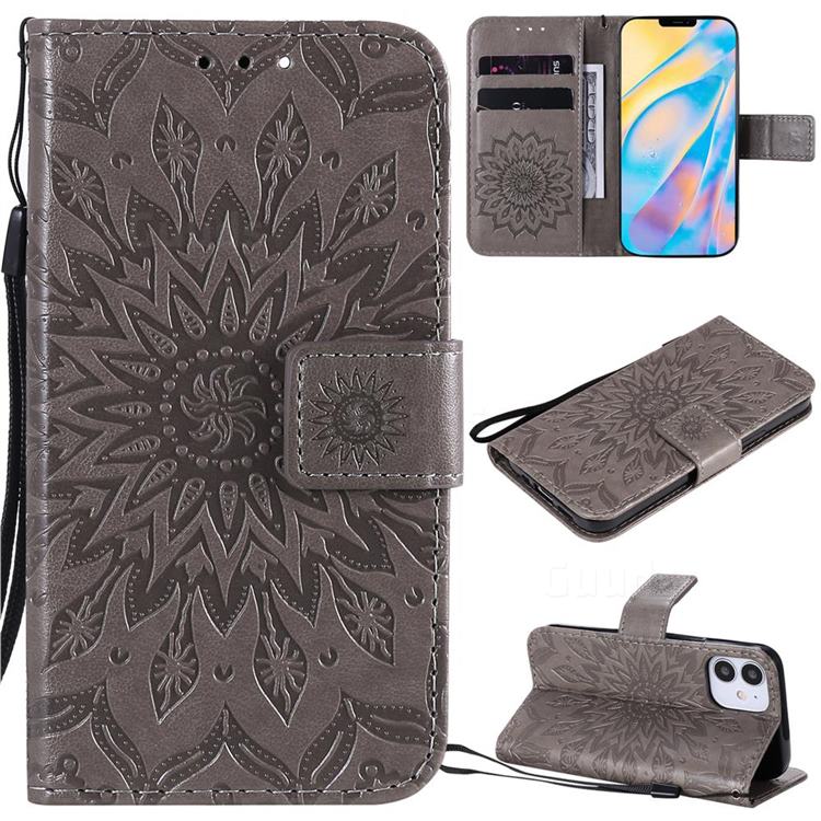 Embossing Sunflower Leather Wallet Case for iPhone 12 mini (5.4 inch) - Gray