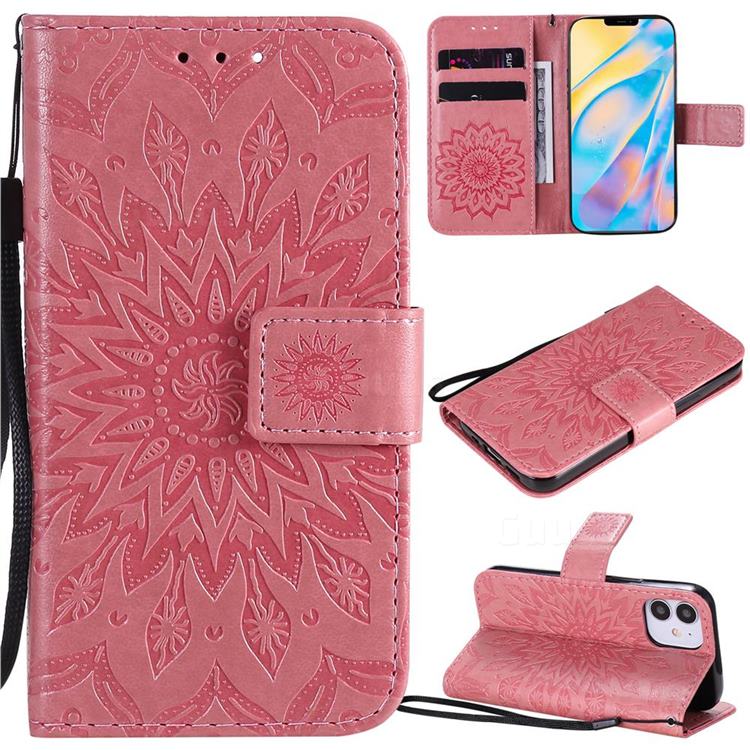 Embossing Sunflower Leather Wallet Case for iPhone 12 mini (5.4 inch) - Pink