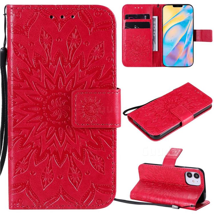 Embossing Sunflower Leather Wallet Case for iPhone 12 mini (5.4 inch) - Red