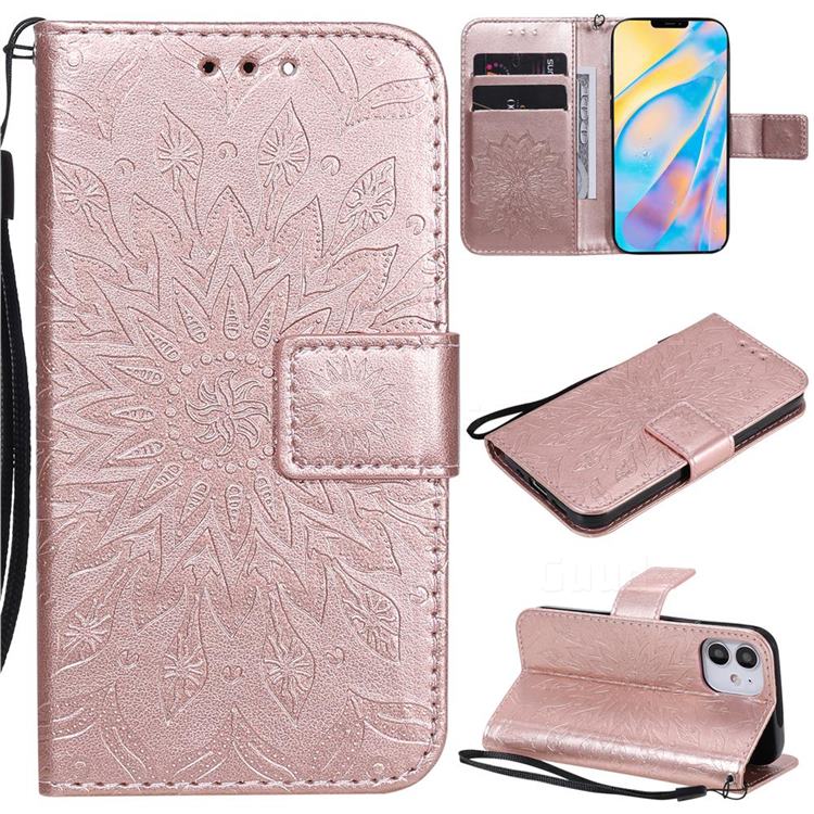 Embossing Sunflower Leather Wallet Case for iPhone 12 mini (5.4 inch) - Rose Gold