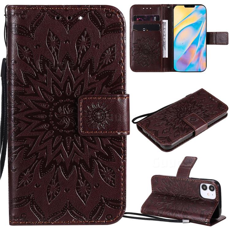 Embossing Sunflower Leather Wallet Case for iPhone 12 mini (5.4 inch) - Brown