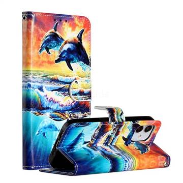 Couple Dolphin Smooth Leather Phone Wallet Case for iPhone 12 mini (5.4 inch)