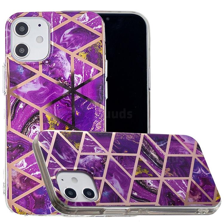 Purple Rhombus Galvanized Rose Gold Marble Phone Back Cover for iPhone 12 mini (5.4 inch)