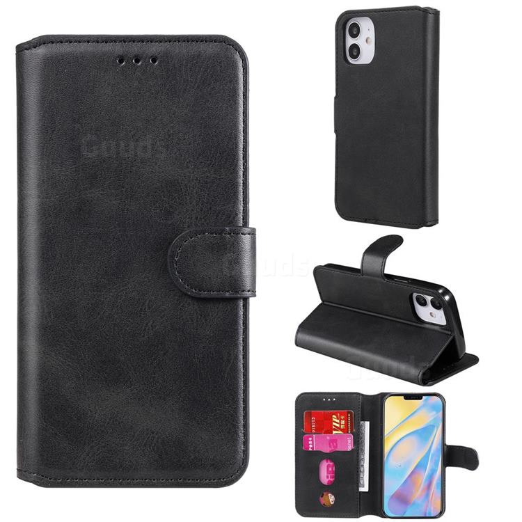 Retro Calf Matte Leather Wallet Phone Case for iPhone 12 mini (5.4 inch) - Black