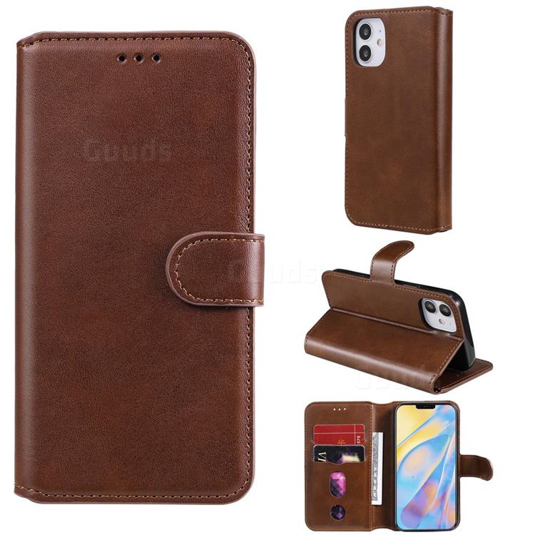 Retro Calf Matte Leather Wallet Phone Case for iPhone 12 mini (5.4 inch) - Brown