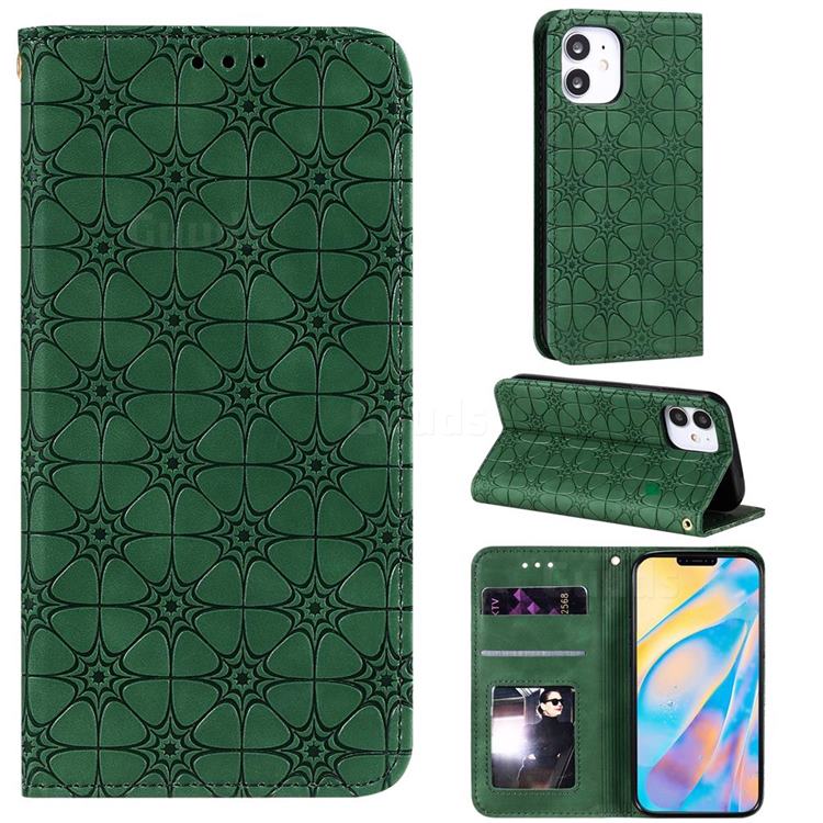 Intricate Embossing Four Leaf Clover Leather Wallet Case for iPhone 12 mini (5.4 inch) - Blackish Green