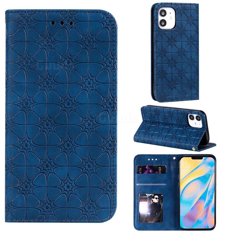 Intricate Embossing Four Leaf Clover Leather Wallet Case for iPhone 12 mini (5.4 inch) - Dark Blue