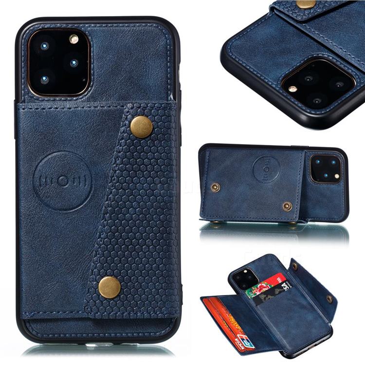 Retro Multifunction Card Slots Stand Leather Coated Phone Back Cover for iPhone 12 mini (5.4 inch) - Blue