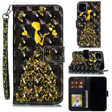 Golden Butterfly Girl 3D Painted Leather Phone Wallet Case for iPhone 12 mini (5.4 inch)