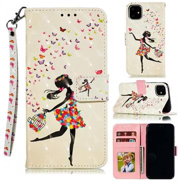 Flower Girl 3D Painted Leather Phone Wallet Case for iPhone 12 mini (5.4 inch)
