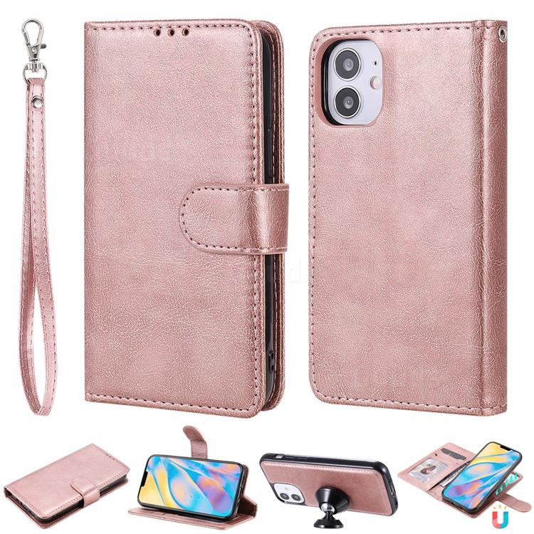 Retro Greek Detachable Magnetic PU Leather Wallet Phone Case for iPhone 12 mini (5.4 inch) - Rose Gold