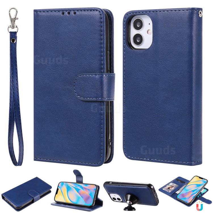 Retro Greek Detachable Magnetic PU Leather Wallet Phone Case for iPhone 12 mini (5.4 inch) - Blue