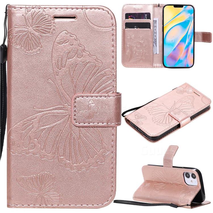 Embossing 3D Butterfly Leather Wallet Case for iPhone 12 mini (5.4 inch) - Rose Gold