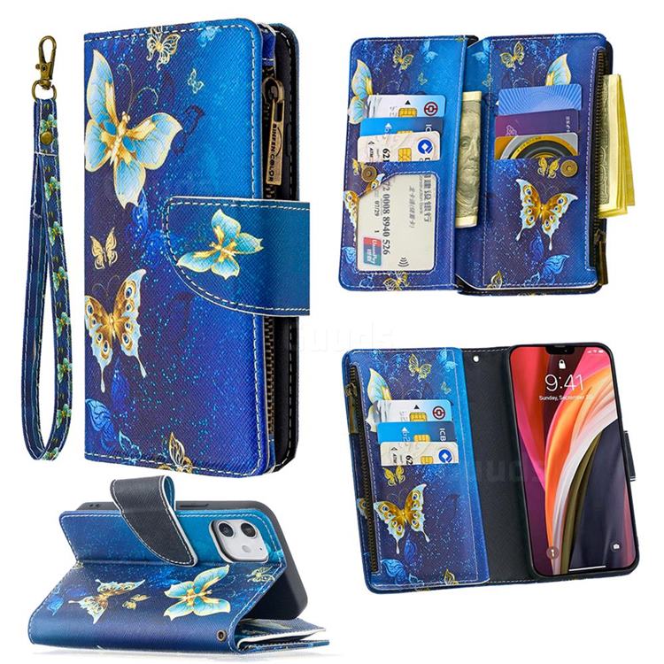Golden Butterflies Binfen Color BF03 Retro Zipper Leather Wallet Phone Case for iPhone 12 mini (5.4 inch)