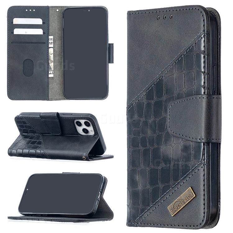 BinfenColor BF04 Color Block Stitching Crocodile Leather Case Cover for iPhone 12 mini (5.4 inch) - Black